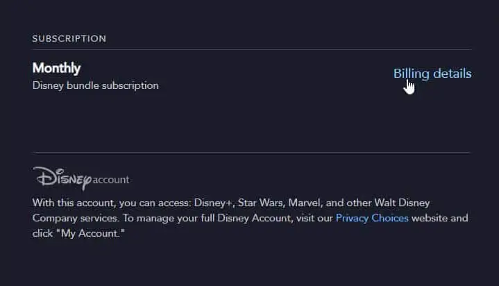 cancel disney plus click on billing details