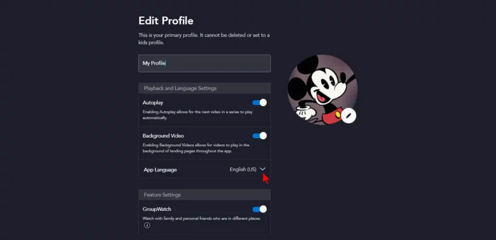 change language on disney plus click on app language