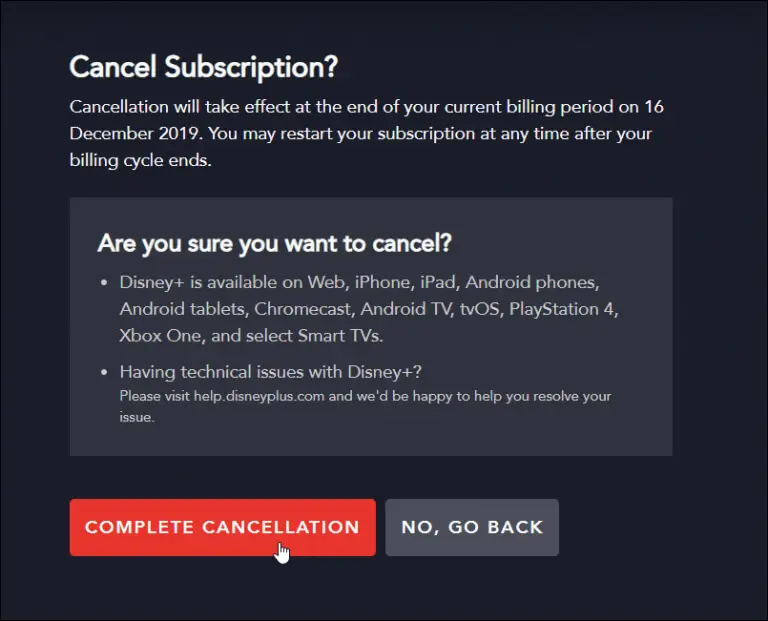 disney plus complete cancellation