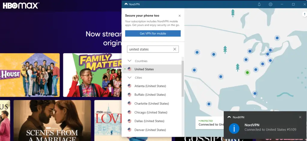 unblock hbo max with nordvpn