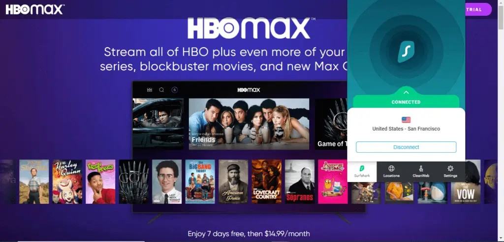unblock hbo max with surfshark